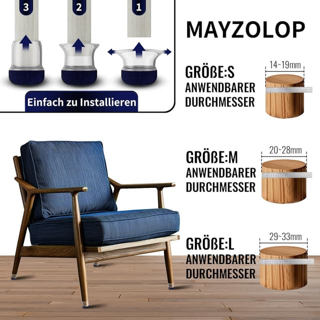 Thumbnail 4 de MAYZOLOP 16 Stk Stuhlbeinkappen 29-33mm