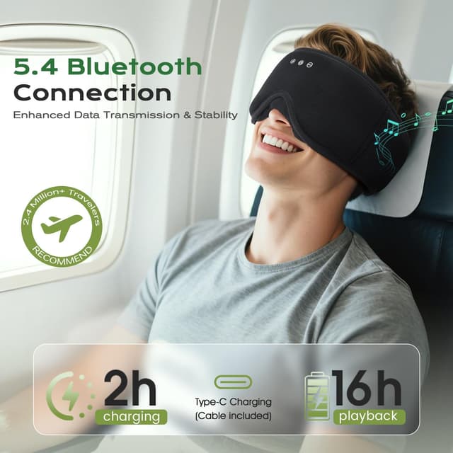 Detalle de LC-dolida Bambou Masque de Sommeil Écouteur Bluetooth 5.4 (masque de nuit blackout, machine lavable)
