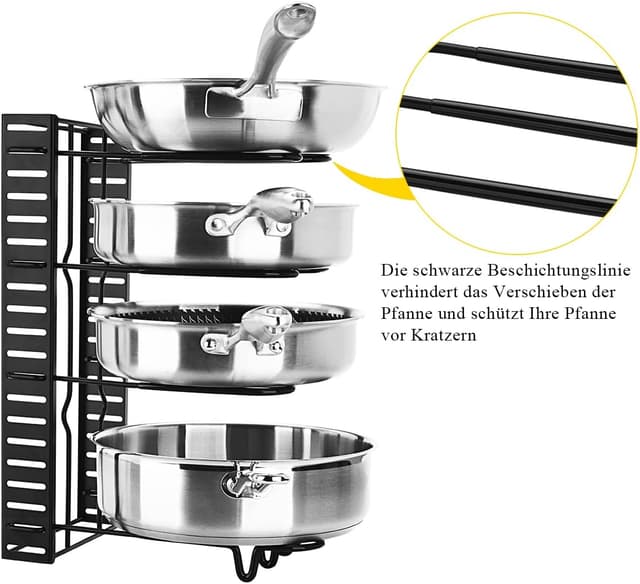 Detalle de Toplife doppelseitiger Pfannenhalter mit 10 verstellbaren Teilern – Topfdeckelhalter für Ordnung im Küchenschrank