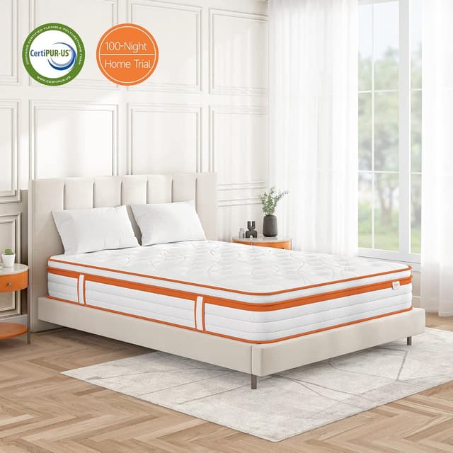 Detalle de TeQsli 4FT Small Double Hybrid Mattress (10 Inch) Gel Memory Foam + Pocket Springs, Medium Firm, 120x190x25 cm