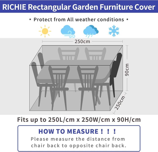 Detalle 2 de RICHIE Waterproof & Breathable Cover for Garden Tables and Patio Furniture (Green, 250x250x90 cm)