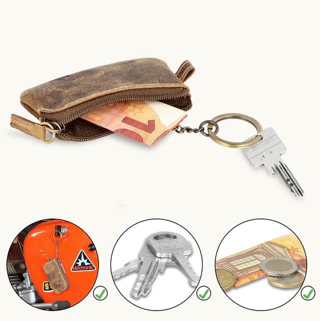 Detalle de LEDEROW Mini Schlüsseltasche aus echtem Leder – kleines Schlüsseletui für Motorrad- und Hausschlüssel