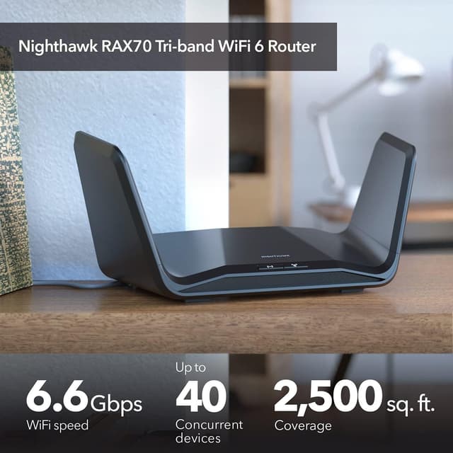Detalle de NETGEAR Nighthawk WiFi 6 Router (RAX70) – Dual-Band AX6000 with coverage up to 175 m²