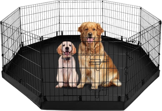 Detalle de PJYuCien Dog Playpen with Bottom Pad (Metal Foldable Exercise Pen, 8 Panels) — 24" H x 24" W Panels, Black