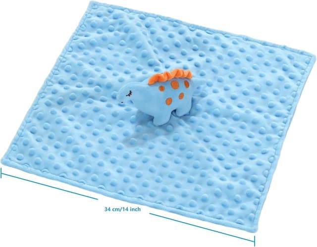 Detalle de CREVENT Baby Comforter for Sleeping (Mink Dot Front + Fleece Back) – Blue Dinosaur Plush Security Blanket, 34 x 34 cm
