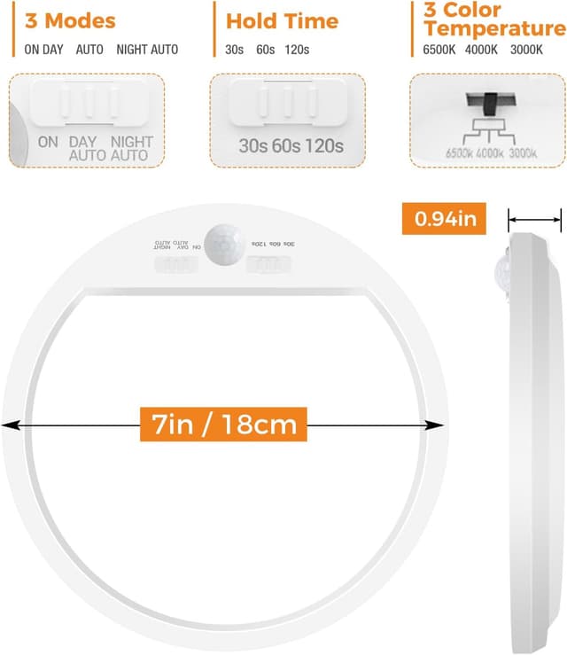 Detalle 2 de slochi 2er-Set Deckenlampen mit Bewegungsmelder innen (15 W, 1.500 lm) – PIR-Sensor & 3 Farbtemperaturen