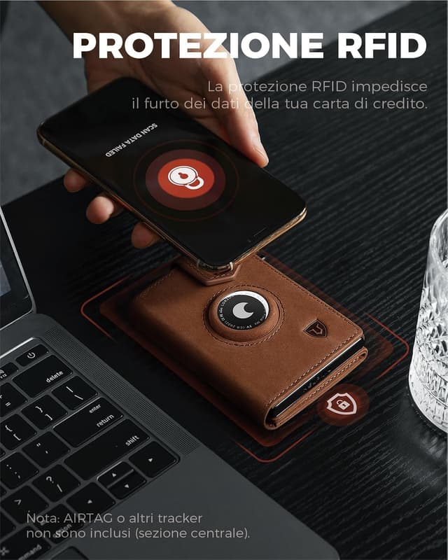 Detalle de LORZOR Portafoglio Slim da uomo con AirTag, portamonete e RFID, chiusura magnetica