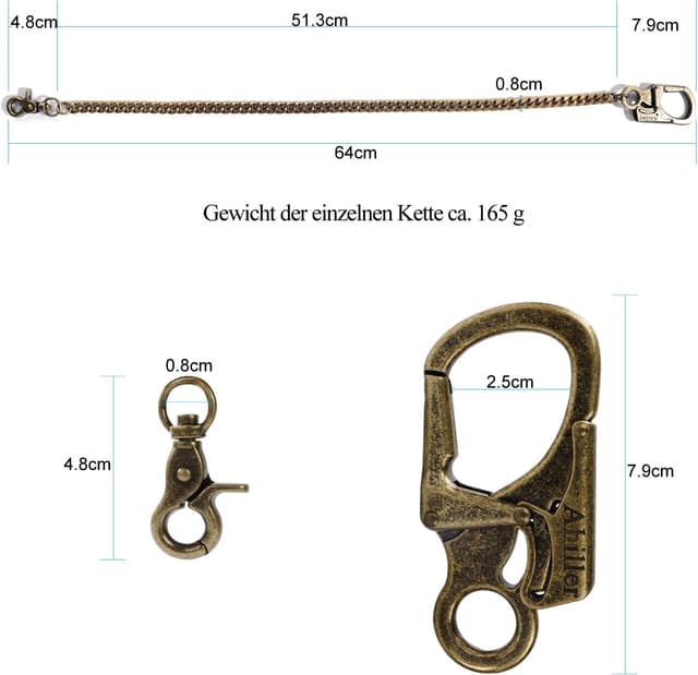 Detalle de Chaîne de portefeuille homme Ahiller avec mousqueton en alliage et chaîne en acier inoxydable (gris acier)