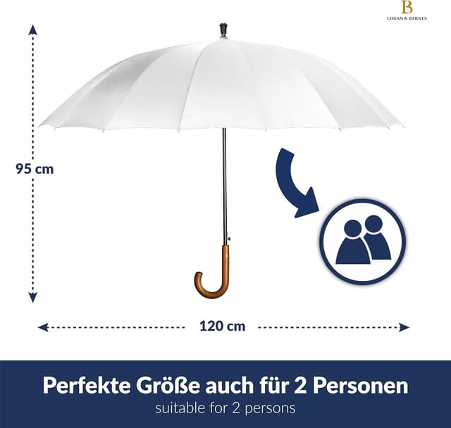 Detalle de LOGAN & BARNES Stockschirm Sturmfest XXL „EDINBURGH“ Ø120 cm mit Echtholzgriff und geräuschloser Gummispitze