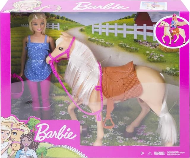 Detalle 2 de Barbie Muñeca de Equitación con Caballo y Accesorios 🐴
