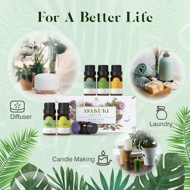 Detalle 2 de ASAKUKI Aroma Diffuser 500 ml mit Timer, 6 ätherischen Ölen & LED-Lichtfarben