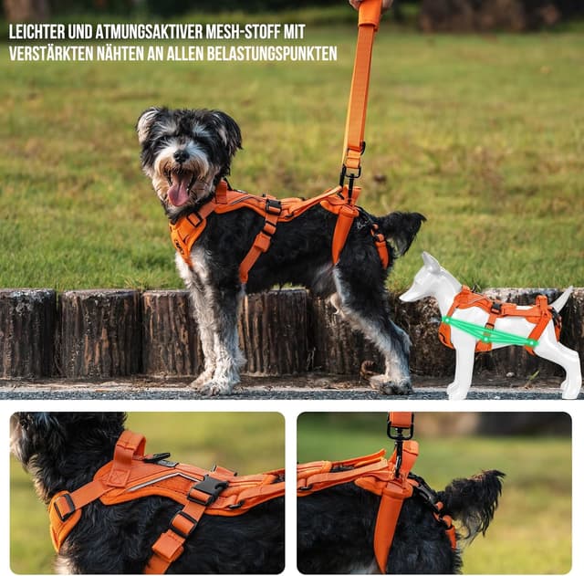 Detalle de OneTigris Hopper harnais pour chien avec 2 poignées de soutien réglables, orange, taille XS