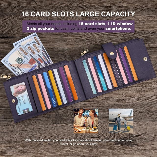 Thumbnail 4 de Travelambo RFID Wallet for Women (Large Bifold) with Zipper Pockets and Multi-Card Slots