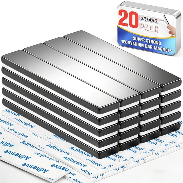 Detalle de Grtard 20-Pack Neodymium Magnets (60 x 10 x 3 mm) with Double-Sided Adhesive Strips