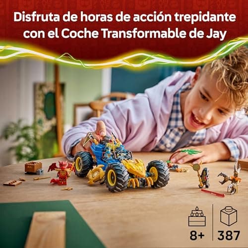 Detalle 2 de LEGO Ninjago 2en1 Coche Transformable de Jay (71856): camión con 5 minifiguras, Kai y Nya