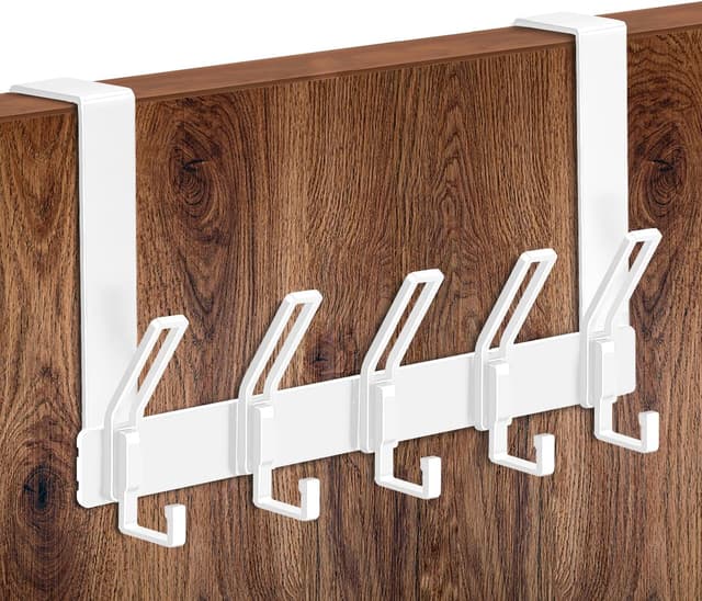 Detalle de MIVITOOM Over The Door Hook Hanger with 5 Coat Hooks (White) – space-saving storage for doors