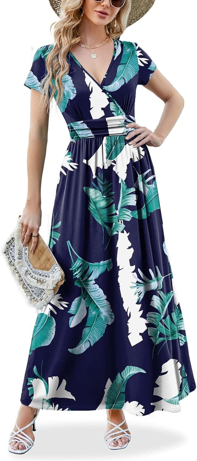 Detalle de ANRILITA Maxi Dress for Women 2026 Wrap V-Neck Empire Waist with Pockets