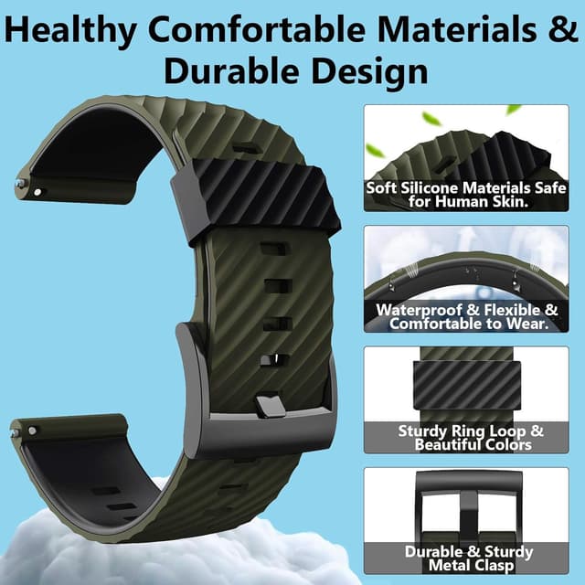 Detalle de ANBEST Bracelets de rechange silicone 24 mm compatibles Suunto 7/9 (vert armée/noir)
