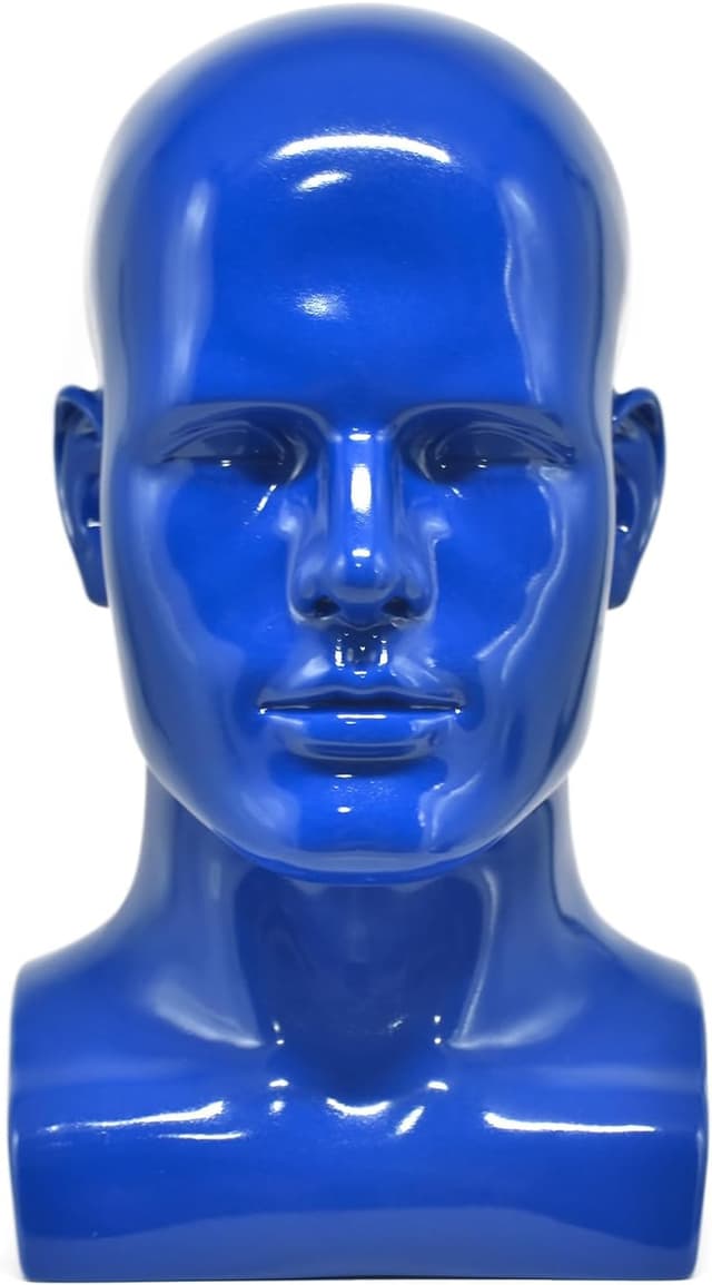 Detalle de Tcwuzick male mannequin head display stand (blue) for wigs, hats, jewellery & more