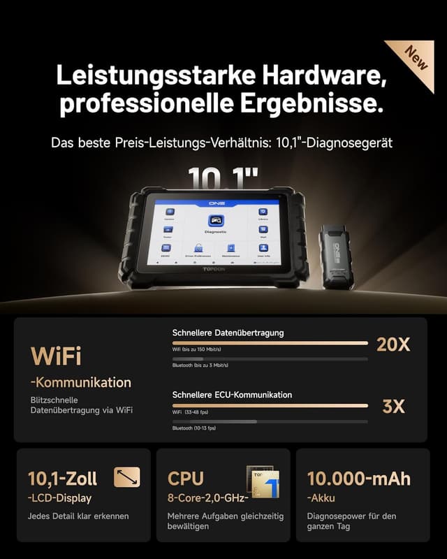 Detalle 2 de TOPDON ONE 10,1" bidirektionales OBD2 Diagnosegerät mit J2534 Pass-Thru, ECU-Codierung & CAN-FD