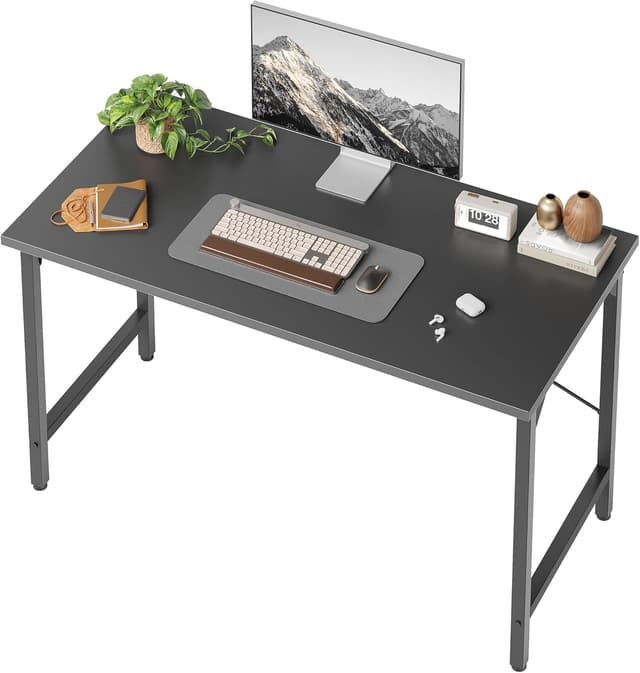 Detalle de BEXEVUE Desk 100 x 48 cm Small Computer Desk in Black (MDF top & metal frame)
