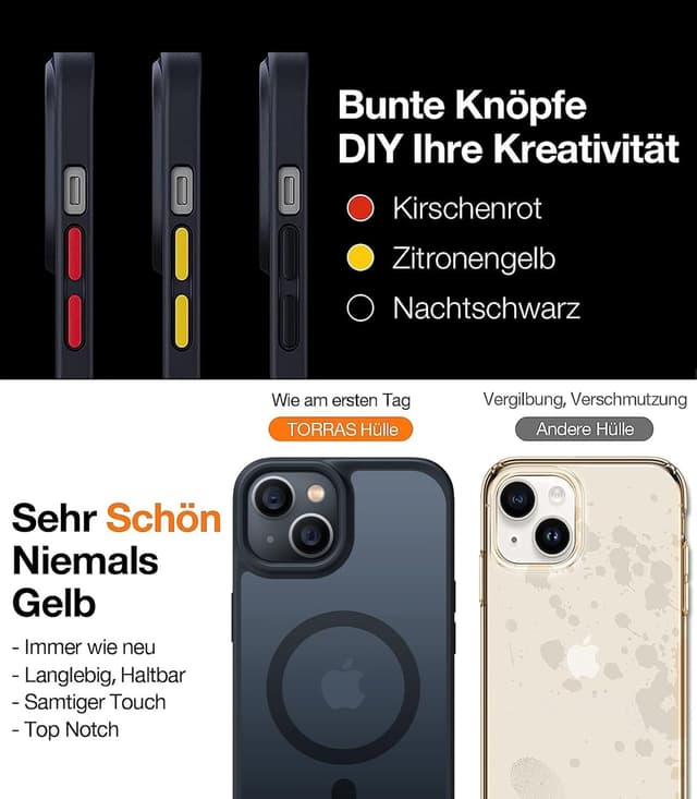 Detalle de TORRAS Guardian-Mag Serie Hülle für iPhone 13 mini (MagSafe) – schlank, stoßfest und mit integriertem Magnetring