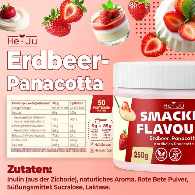 Thumbnail 1 de He-Ju Flavour Pulver Erdbeer Panna-Cotta 250 g 🍓