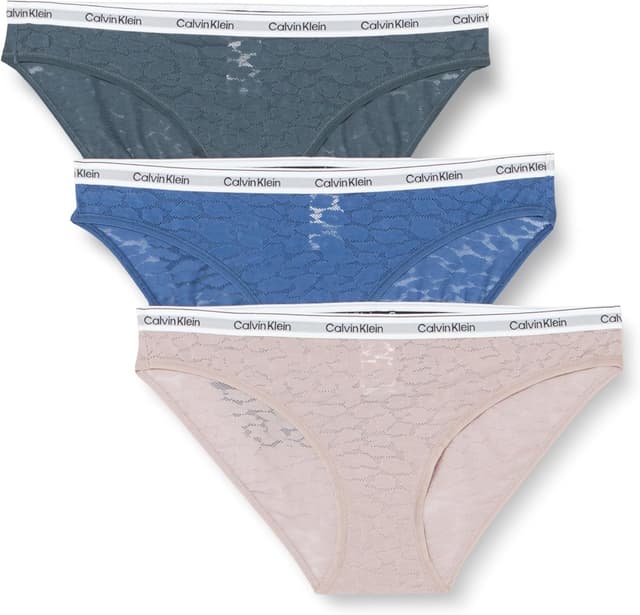 Detalle de Calvin Klein Women’s 3 Pack Low Rise Bikini Briefs in leopard print stretch lace
