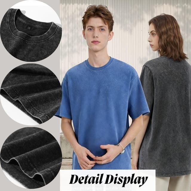 Detalle de Herren Oversized T-Shirt 3er Pack aus Baumwolle – Basic, retro gewaschen & lässig für jeden Tag