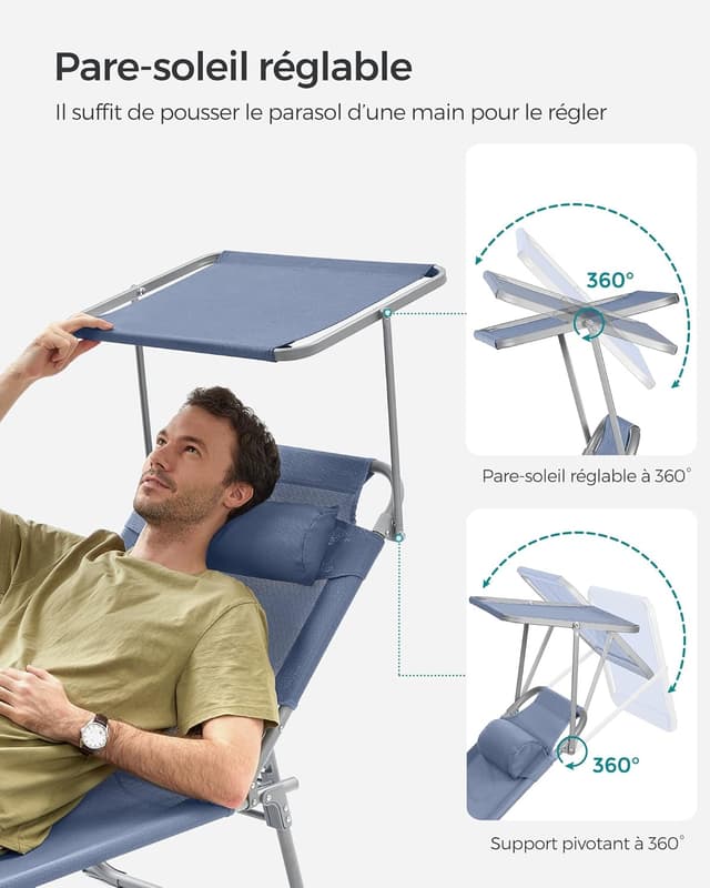 Thumbnail 5 de SONGMICS Chaise Longue Pliante GCB192Q01 bleu