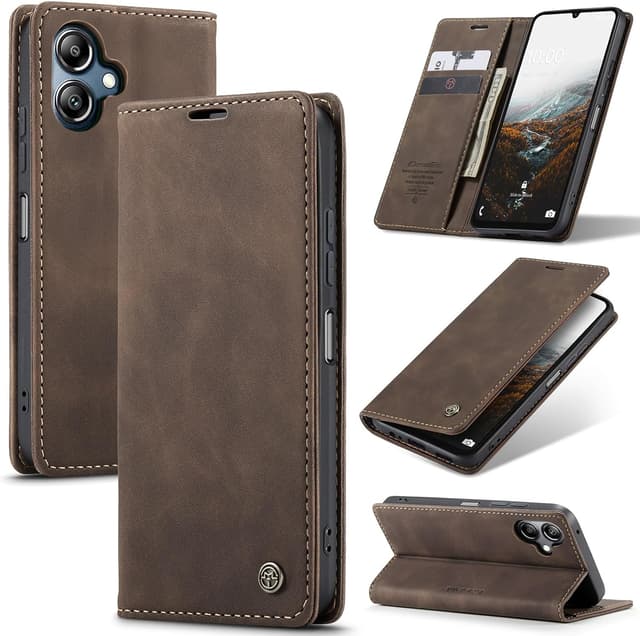 Detalle de Cracedily wallet flip leather case for Samsung Galaxy A16 5G (Coffee) with card slots and magnetic closure