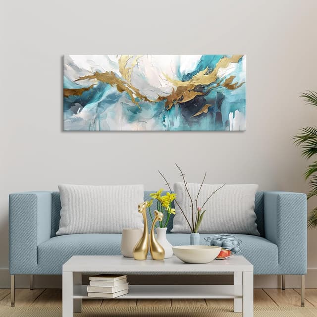 Thumbnail 3 de HALFLEMART Cuadro Abstracto Moderno Verde Oro para Decoración 🖼