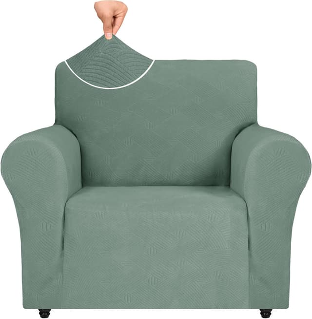 Detalle de Ystyle Housse de fauteuil extensible 1 place avec accoudoirs, vert clair – protection antidérapante pour canapé/banquette