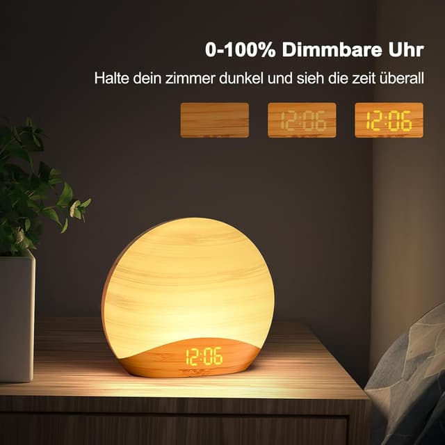 Detalle 2 de REACHER Lichtwecker Sonnenaufgang mit Nachtlicht, 0–100% dimmbar, 26 beruhigende Klänge