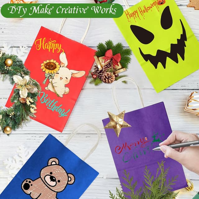 Detalle de Gucass 50er Pack mittelgroße Papiertüten mit Henkel (bunt kraft) 21×11×27 cm