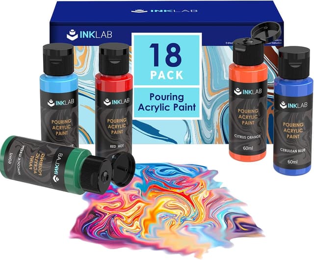 Detalle de INK LAB Acrylic Pouring Paint Kit (18 Colours) pre-mixed acrylic for canvas, wood, tiles & more