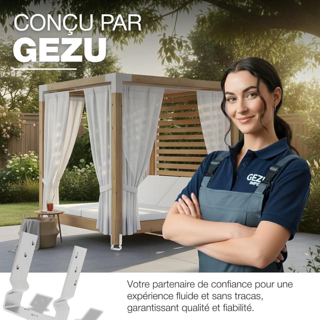 Thumbnail 6 de GeZu Impex support de poteau en U galvanisé à chaud 141 x 150 mm avec striures pour platines bois