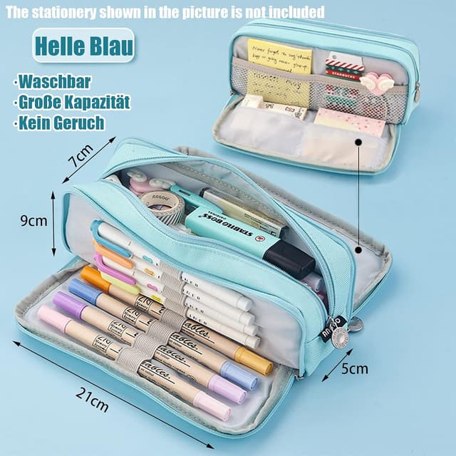 Detalle de X SIM FITNESSX Federmäppchen mit 3 Fächern – großes Pencil-Case für Schule & Büro