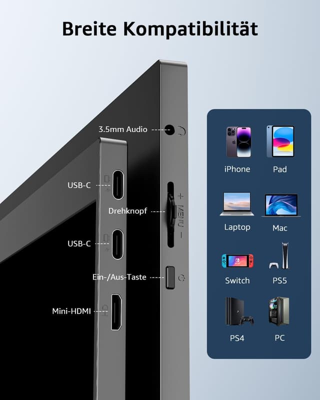 Thumbnail 6 de Yodoit Portable Monitor (15,6 Zoll, Full HD) mit IPS, USB-C und integrierten Lautsprechern