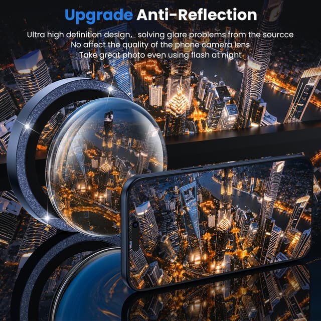 Detalle de WSKEN for iPhone 17 Pro / Pro Max Camera Lens Protector (Glitter Deep Blue) with 9H tempered glass ring cover