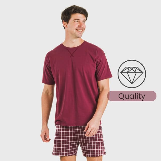 Detalle de TRAMAS+ Pyjama d’été homme 100% coton (t-shirt manches courtes + short)