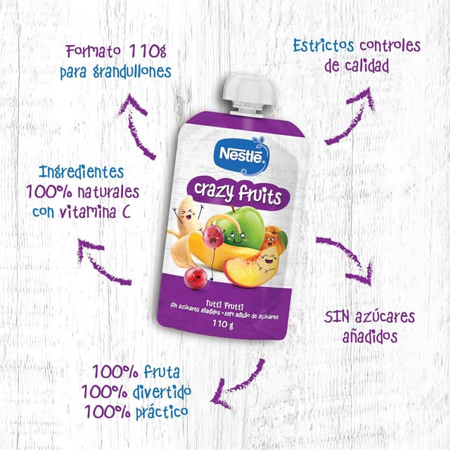Detalle 2 de Nestlé Pure Crazy Fruits 110g - Pack de 8 🍓🍍