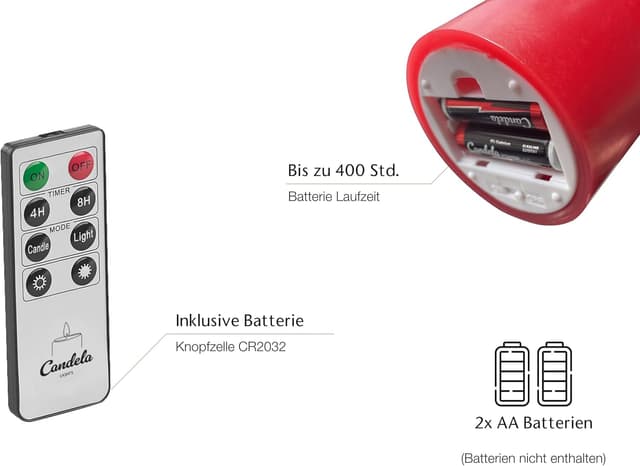 Detalle 2 de LC Home Candela Lights LED-Kerzen-Set in Rot (Echtwachsoptik), 3-teilig mit Fernbedienung, Timer & mehrstufig dimmbar