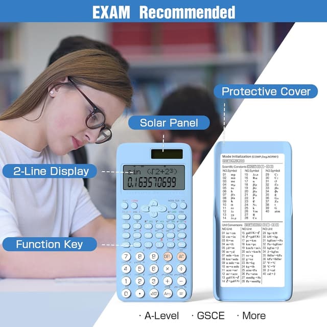 Detalle de NEWYES Advanced Scientific Calculator for Exam (401 functions, 2-line display) – Blue