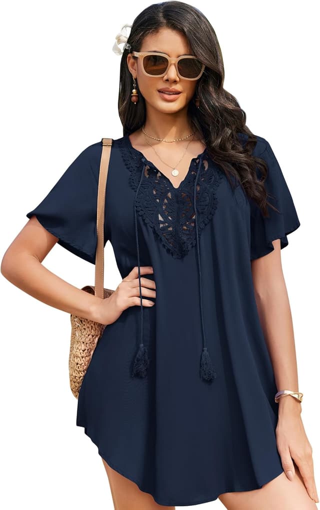 Detalle 2 de Ekouaer copricostume donna con scollo a V e pizzo, vestito estivo tipo bikini cover-up