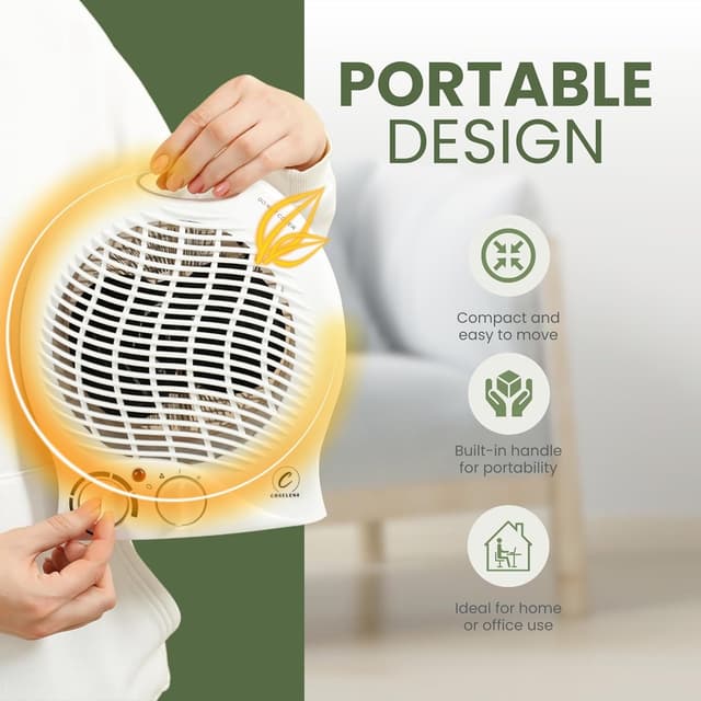 Detalle de Coselena 2kW Electric Fan Heater with Thermostat, Frost Watch & Cooling Function (White)