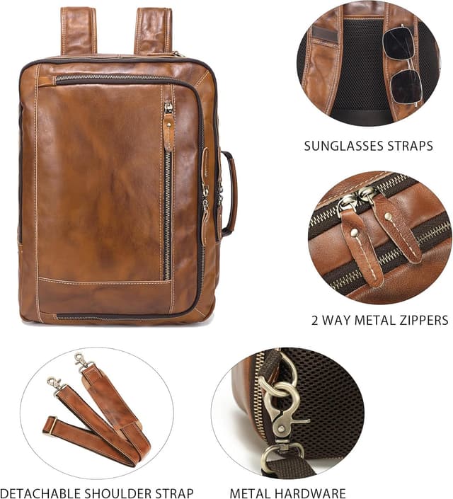 Thumbnail 6 de LANNSYNE vintage genuine leather backpack (expandable, 2 in 1 briefcase) for a 17” laptop