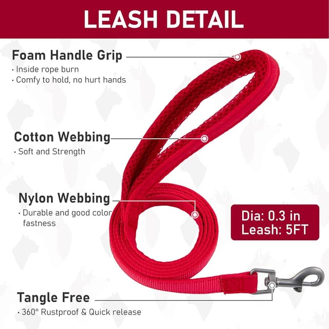 Thumbnail 6 de GAMUDA Small Dog Harness Collar and Leash Set (Red, S) – step-in no-choke mesh vest with reflective trim