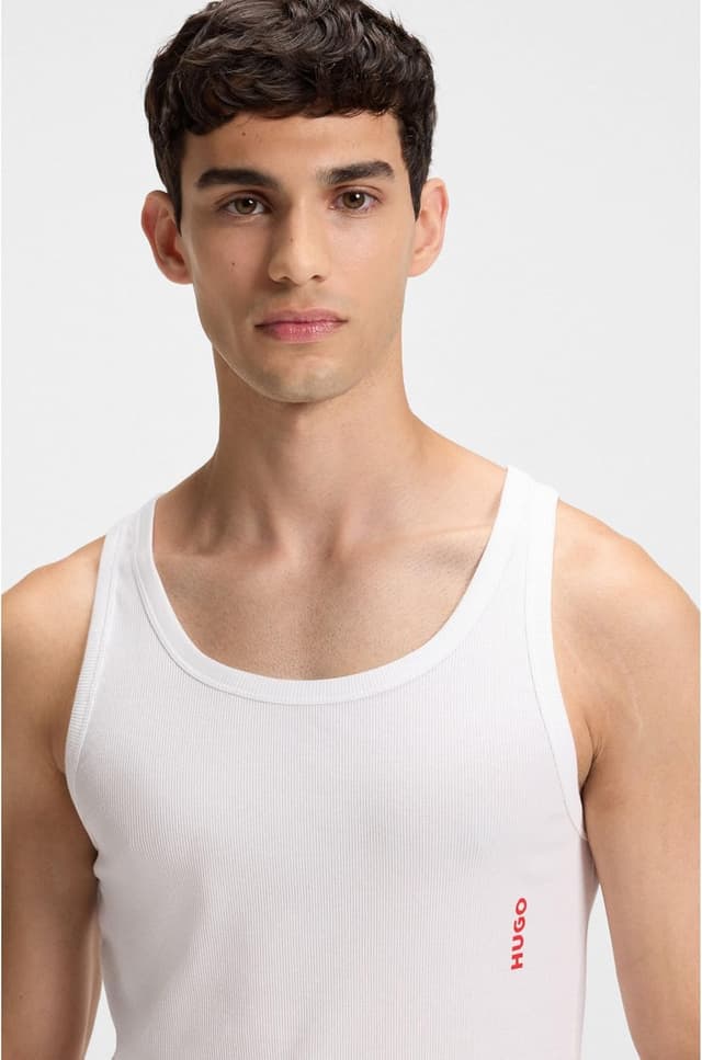 Detalle de HUGO Men’s Tank Top Twin Pack (Two-Pack) in Stretch Cotton with Logos, White (L)