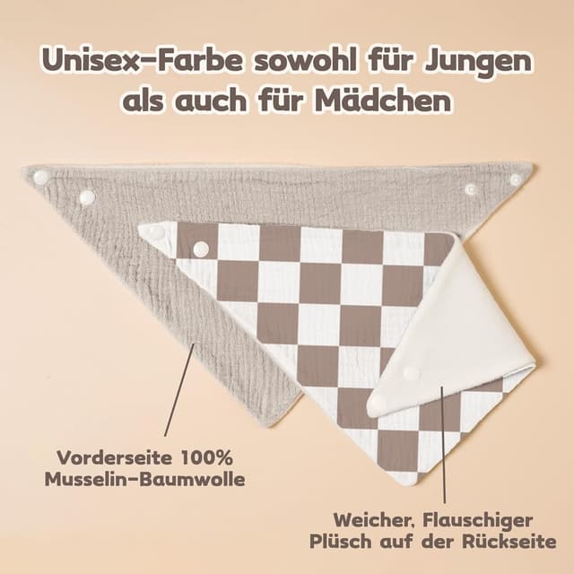 Detalle 2 de Susurration Baby Dreieckstuch Musselin Lätzchen als Sabberlätzchen, verstellbar – 10er Set